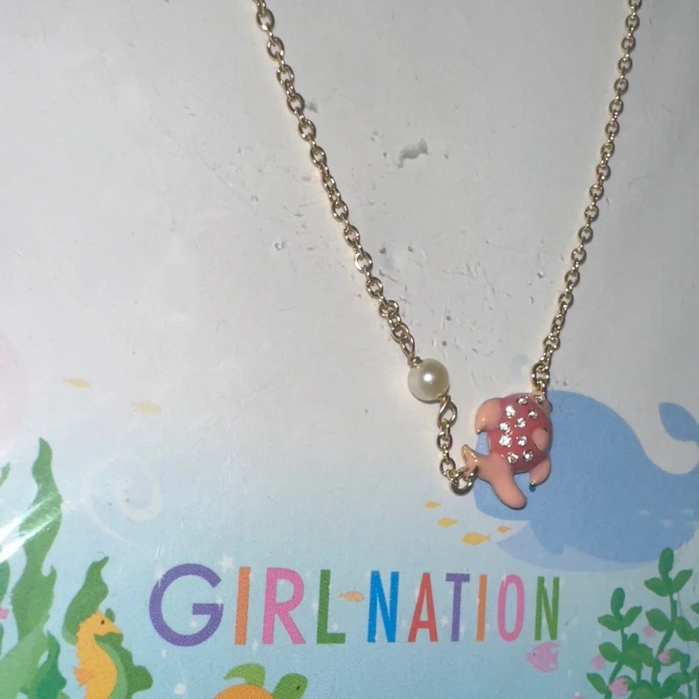 Pink Fish Bling Necklace with little pearl